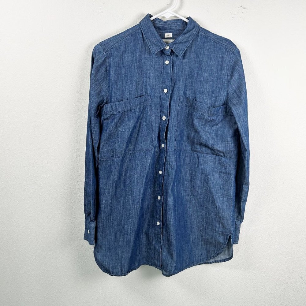 Ann Taylor Loft The‎ Softened Shirt Size S Blue Denim Pockets Long Sleeve